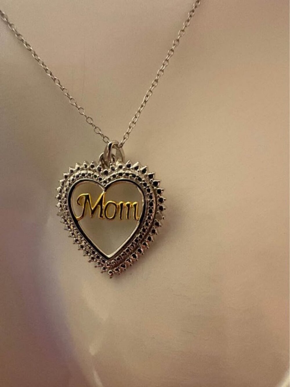 Silver 925 and Natural Diamond Mom Heart Necklace 18 inch